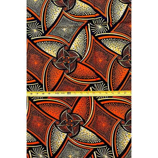 African Print Fabric/ Ankara - Light Brown, Orange 'Paths We Traveled,' YARD