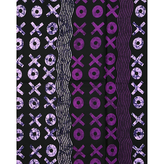 African Print Fabric/ Ankara - Shades of Purple, Black 'XOXO', Per Yard or Wholesale