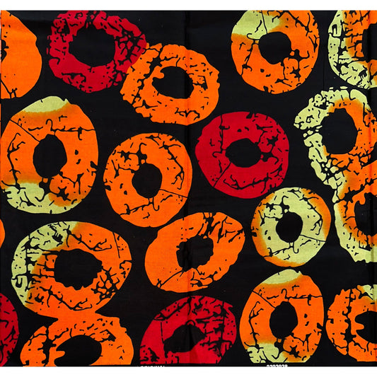 African Print Fabric/ Ankara - Black, Red, Orange, Beige 'Rings of Adenta’ YARD or WHOLESALE