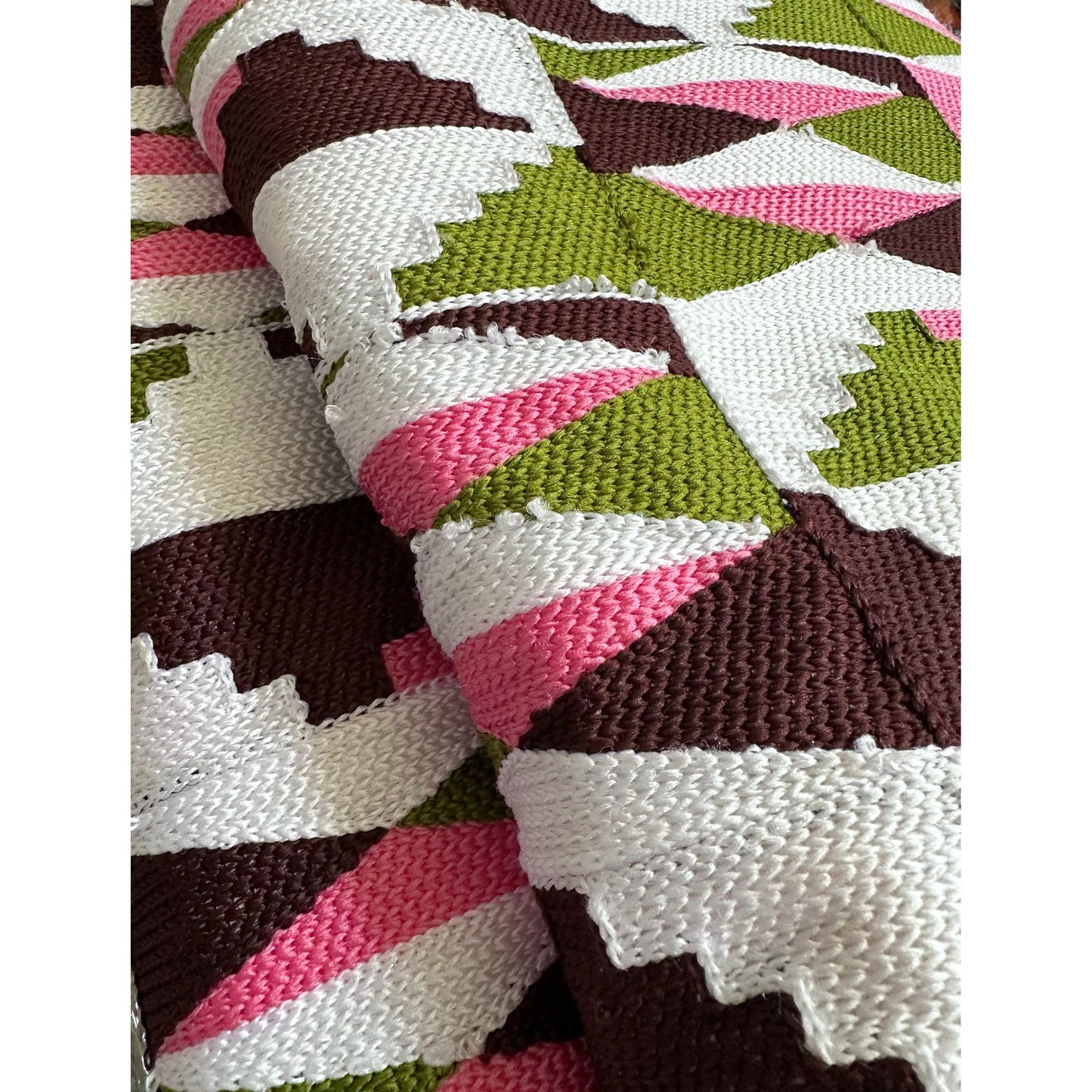 African Fabric/ Woven Kente - Pink, Green, Brown “Akosua”, 4 Yards