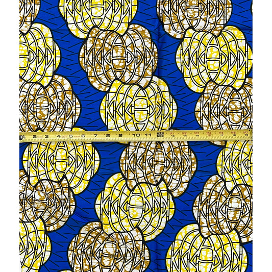 African Print Fabric/ Ankara - Blue, Yellow, Brown ‘Ọláyẹmí', ~1 YARD