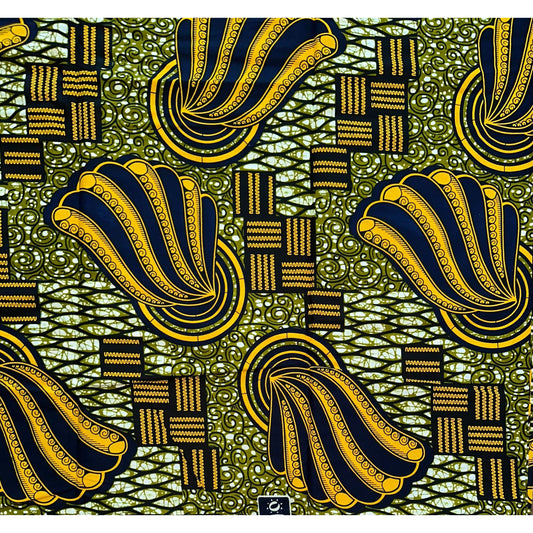 African Print Fabric/ Ankara - Navy, Yellow, Brown 'Ringer', YARD or WHOLESALE