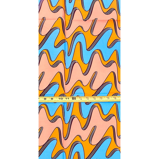 African Print Fabric/ Ankara - Pink, Coral, Blue 'Sunny Side Up', 1 YARD
