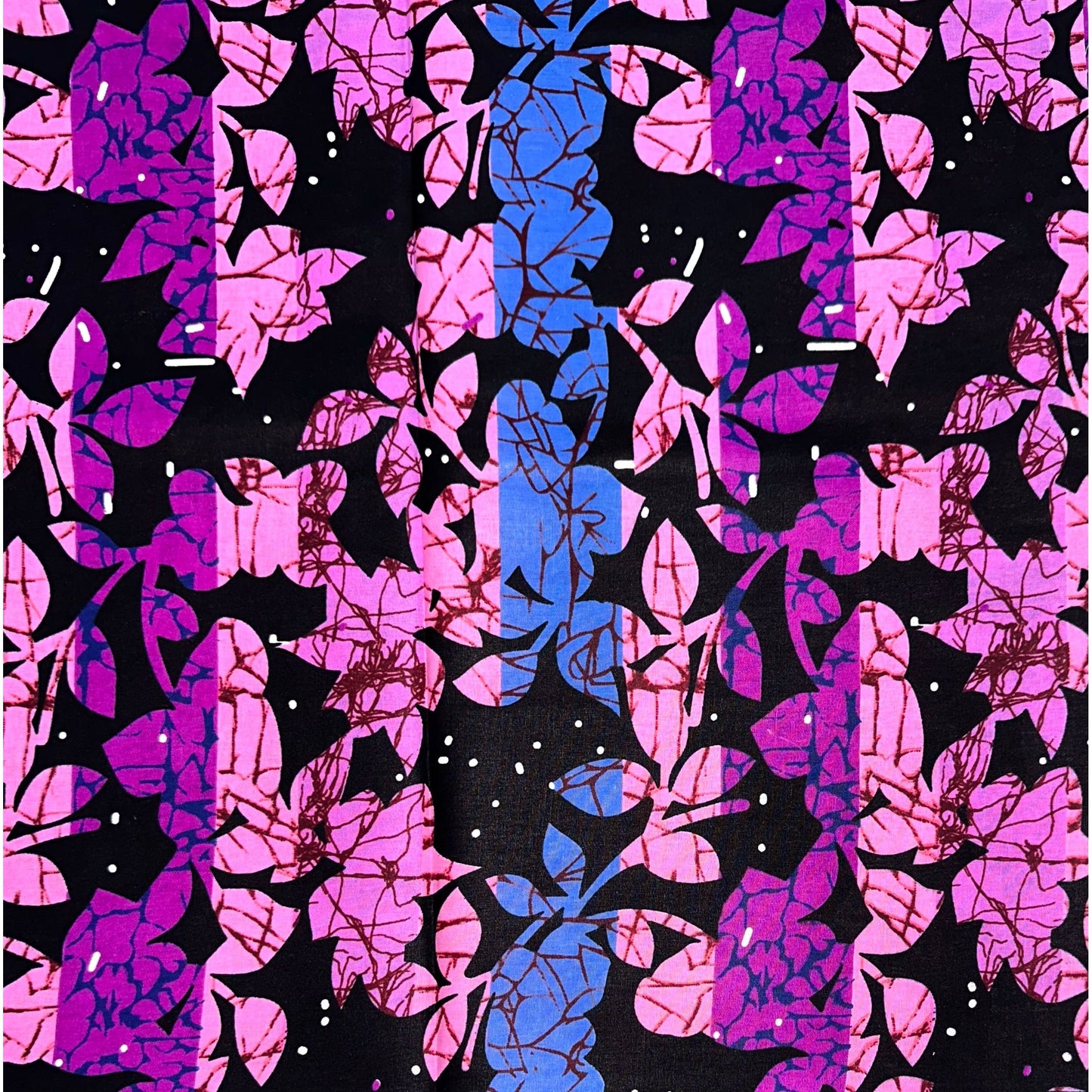 African Print Fabric/Ankara - Pink, Purple, Periwinkle, Black "Feminine Nora" Design, Yard or Wholesale