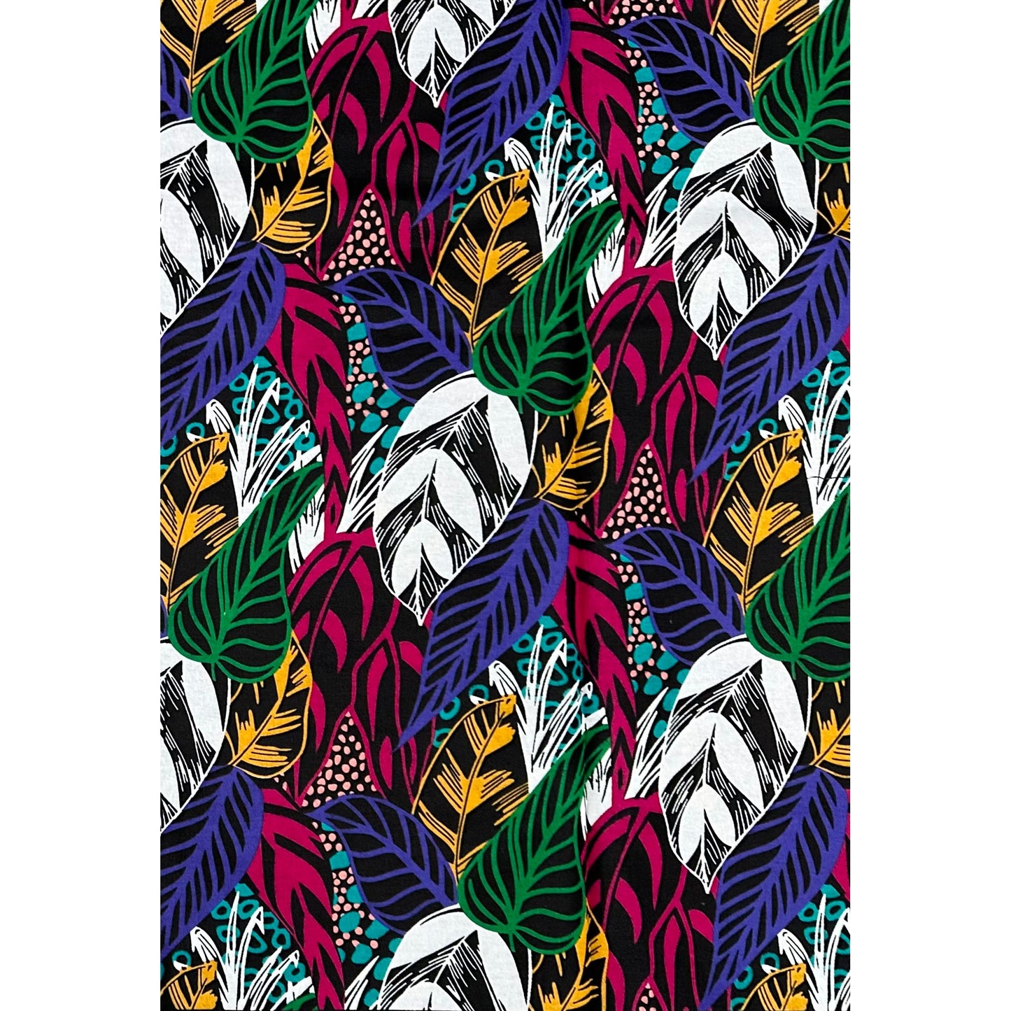 African Print Fabric/Ankara - Purple, Pink, Green, Marigold, Black 'Leaves of Guira', YARD or WHOLESALE