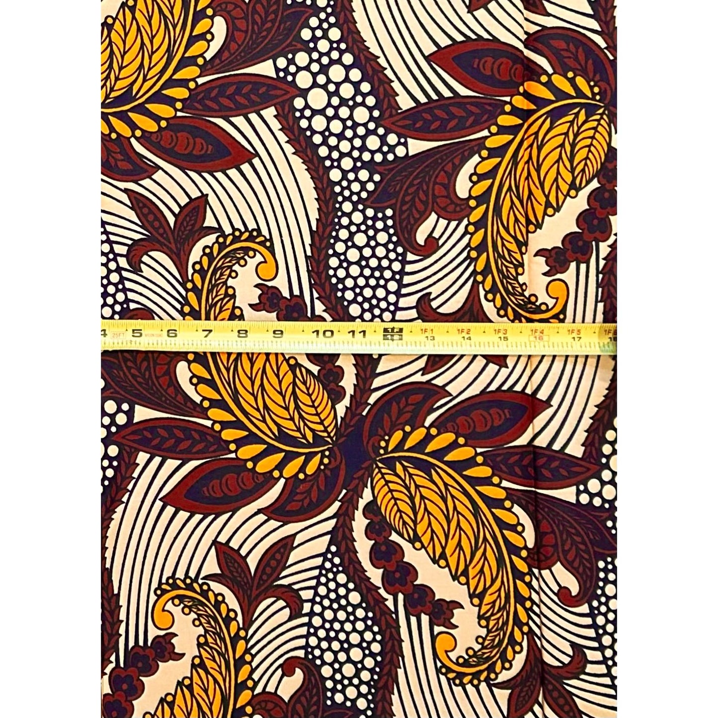 African Print Fabric/ Ankara - Beige, Brown, Marigold ‘Alaedo Royale' Design, 1 YARD