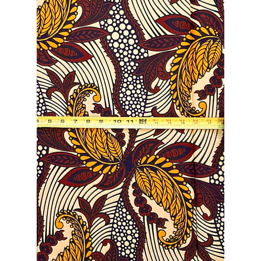 African Print Fabric/ Ankara - Beige, Brown, Marigold ‘Alaedo Royale' Design, 1 YARD