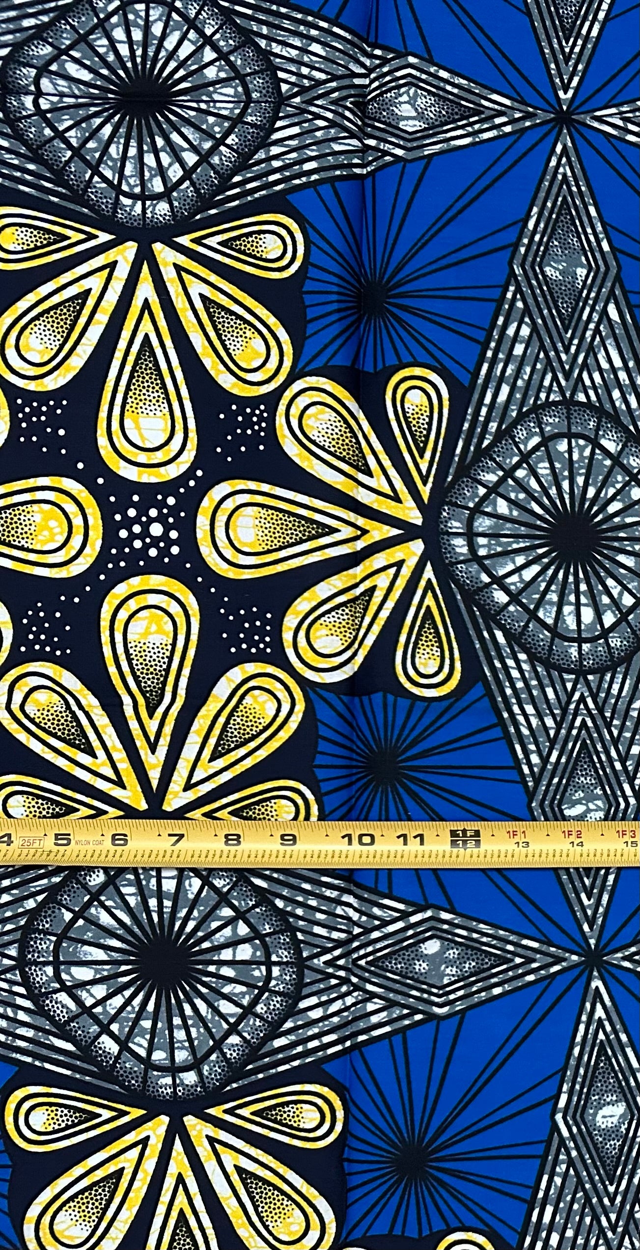 African Print Fabric/ Ankara - Blue, Gray, Yellow 'Compass & Constellations' Design, 1 Yard