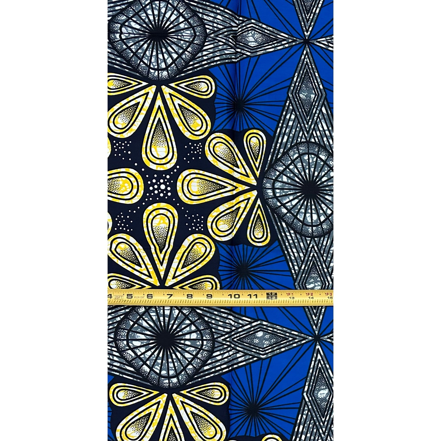 African Print Fabric/ Ankara - Blue, Gray, Yellow 'Compass & Constellations' Design, 1 Yard