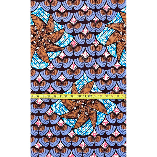 African Print Fabric/ Ankara - Blue, Brown, Gray, Pink 'Philomena', 1 YARD