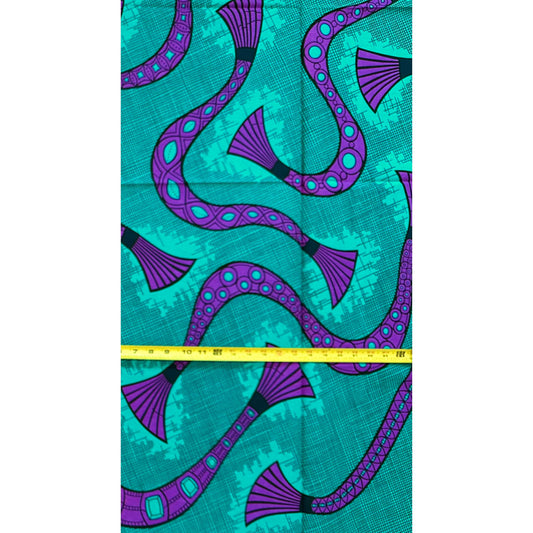 African Print Fabric/ Ankara - Teal, Purple ‘Tie Me Proper' Design, 1 YARD