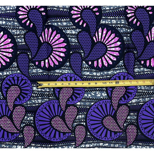 African Print Fabric/ Ankara - Purple, Gray, Navy 'Rochelle,’ YARD