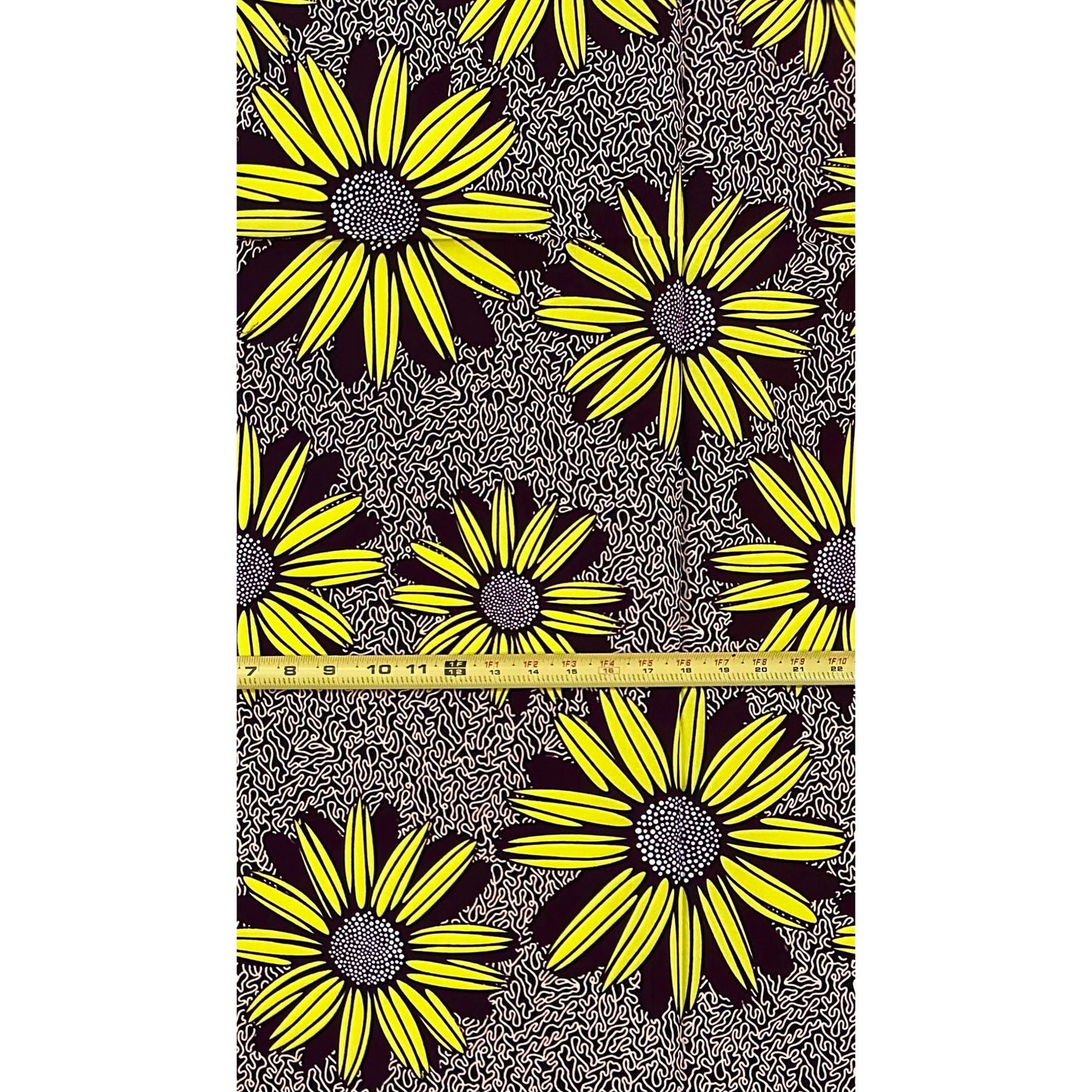 African Print Fabric/ Ankara - Yellow, Brown, Beige "Sunflowers at Dusk", 1 YARD