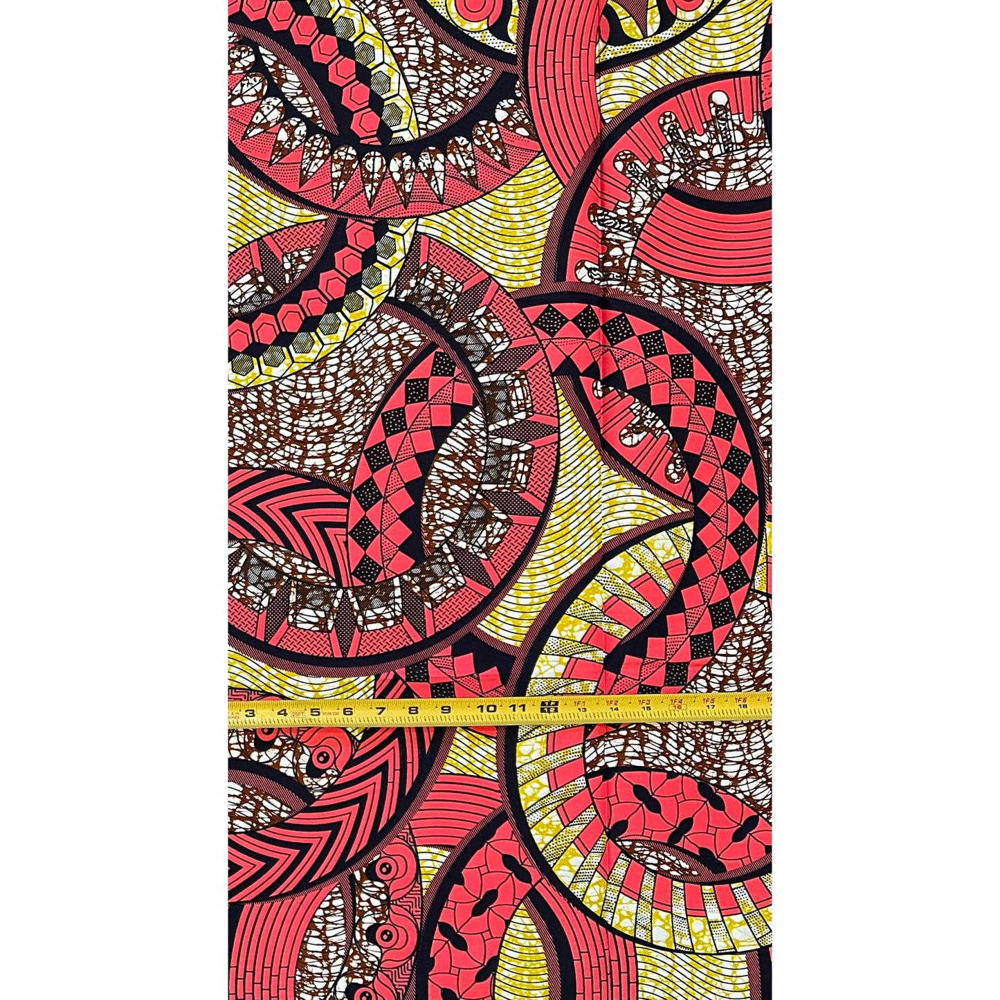 African Print Fabric/ Ankara - Pink, Brown, Yellow ‘Heirloom Rings' Design, 1 YARD