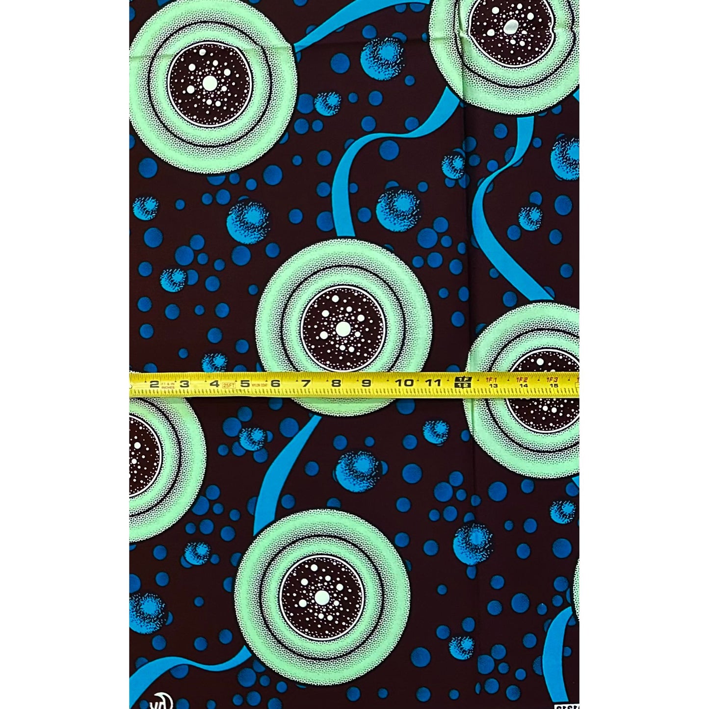 African Print Fabric/Ankara - Green, Blue, Brown "Living Energy" Design, 1 Yard