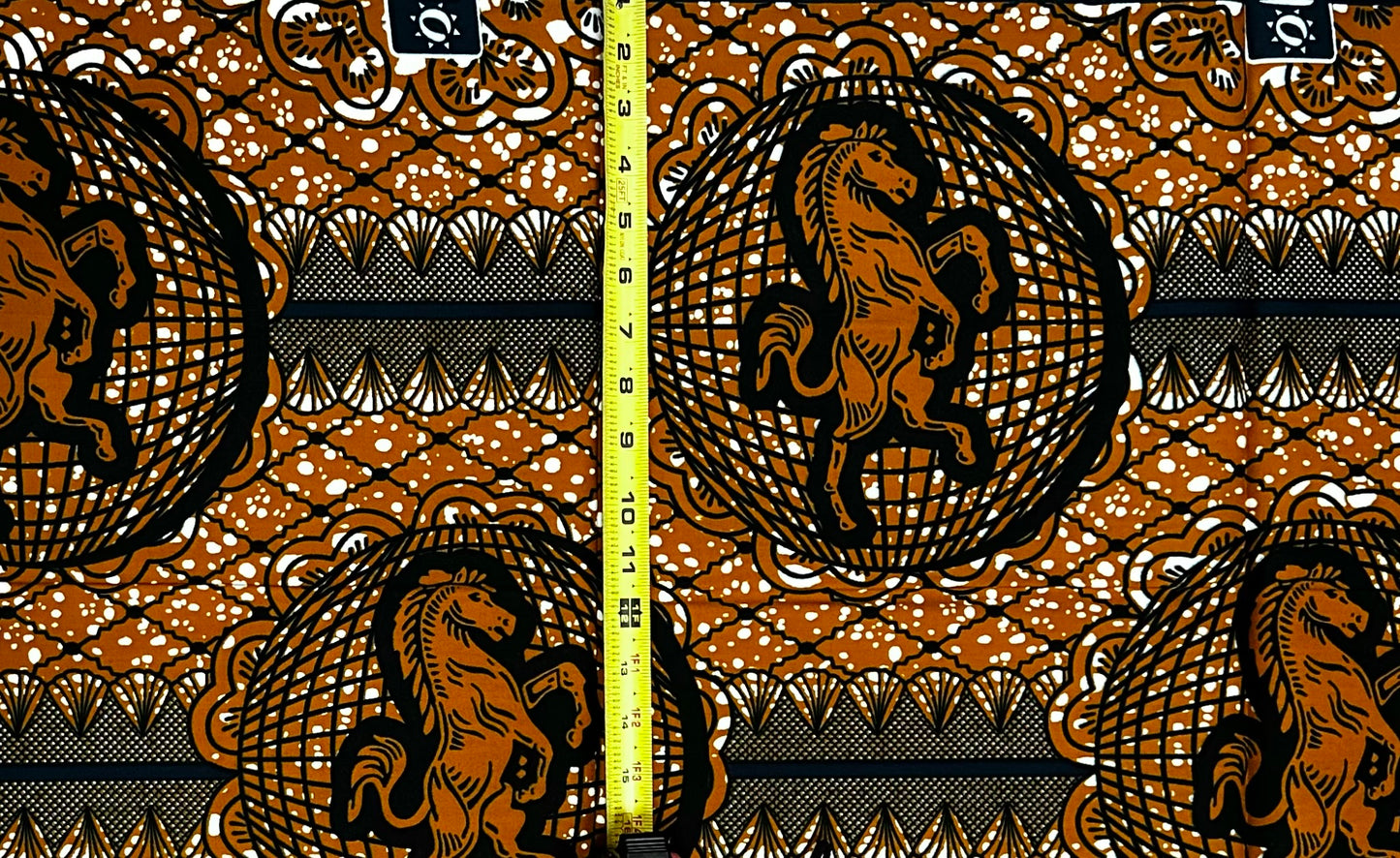 African Print Fabric/ Ankara - Brown, Blue 'Stallions of the Sahel', 1 YARD