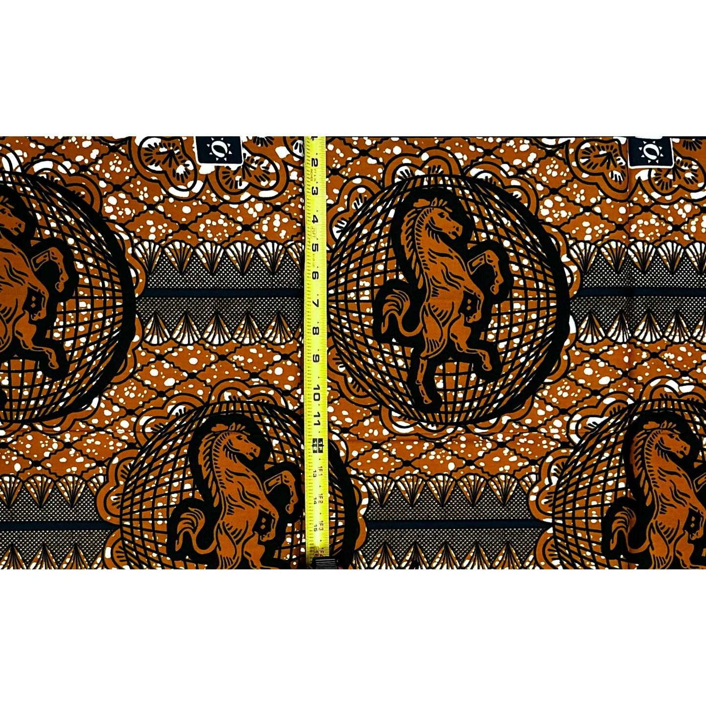 African Print Fabric/ Ankara - Brown, Blue 'Stallions of the Sahel', 1 YARD
