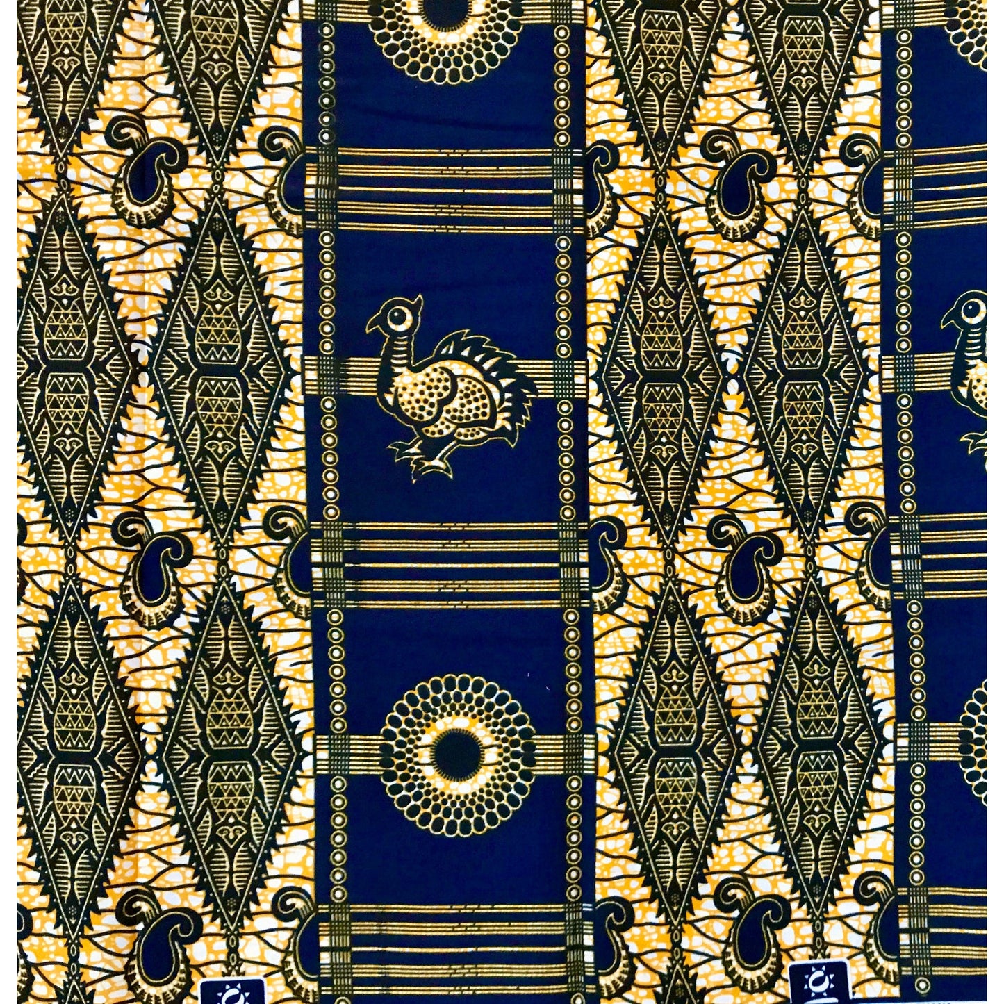 African Print Fabric/ Ankara - Blue, Marigold 'Guinea Fowl' FLAWED Design, YARD or WHOLESALE
