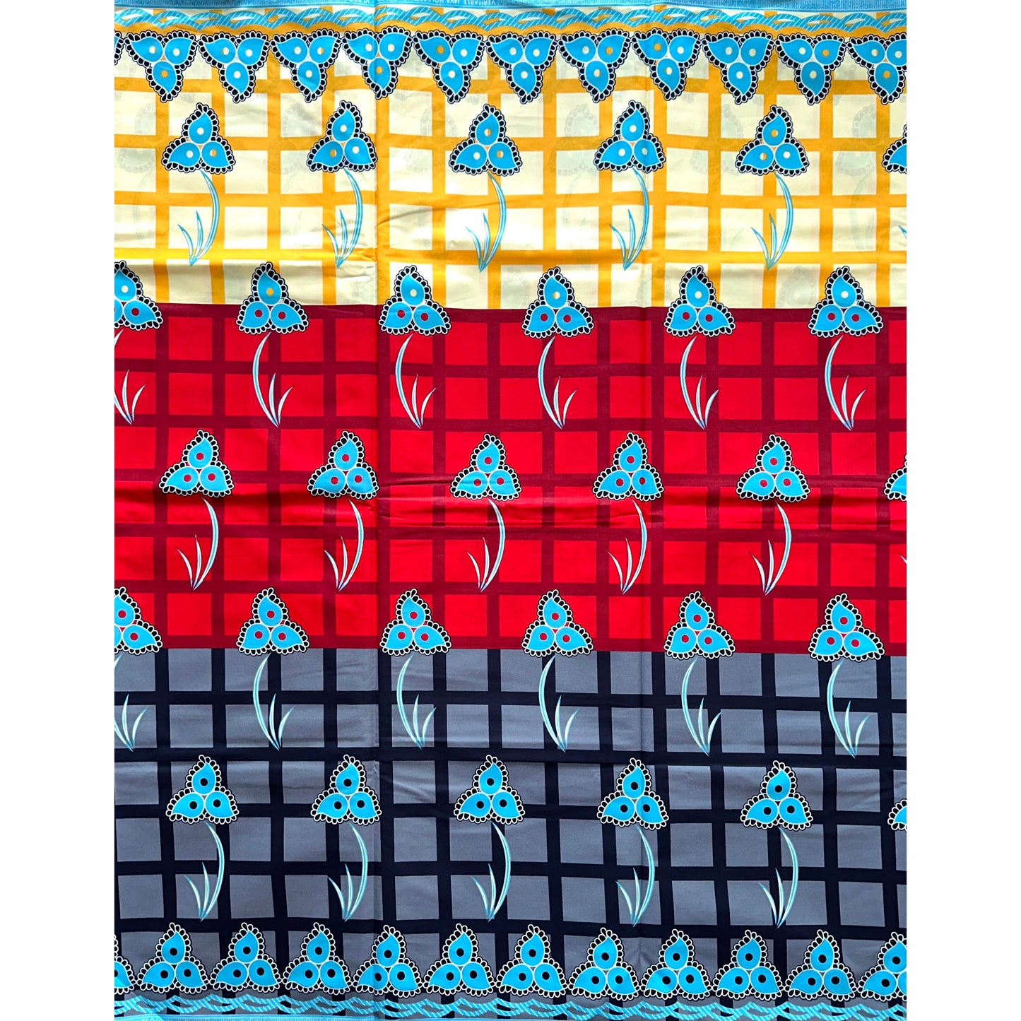 African Print Fabric/ Ankara - Gray, Red, Blue, Yellow “Buki Color Block ”, Per Yard or Wholesale