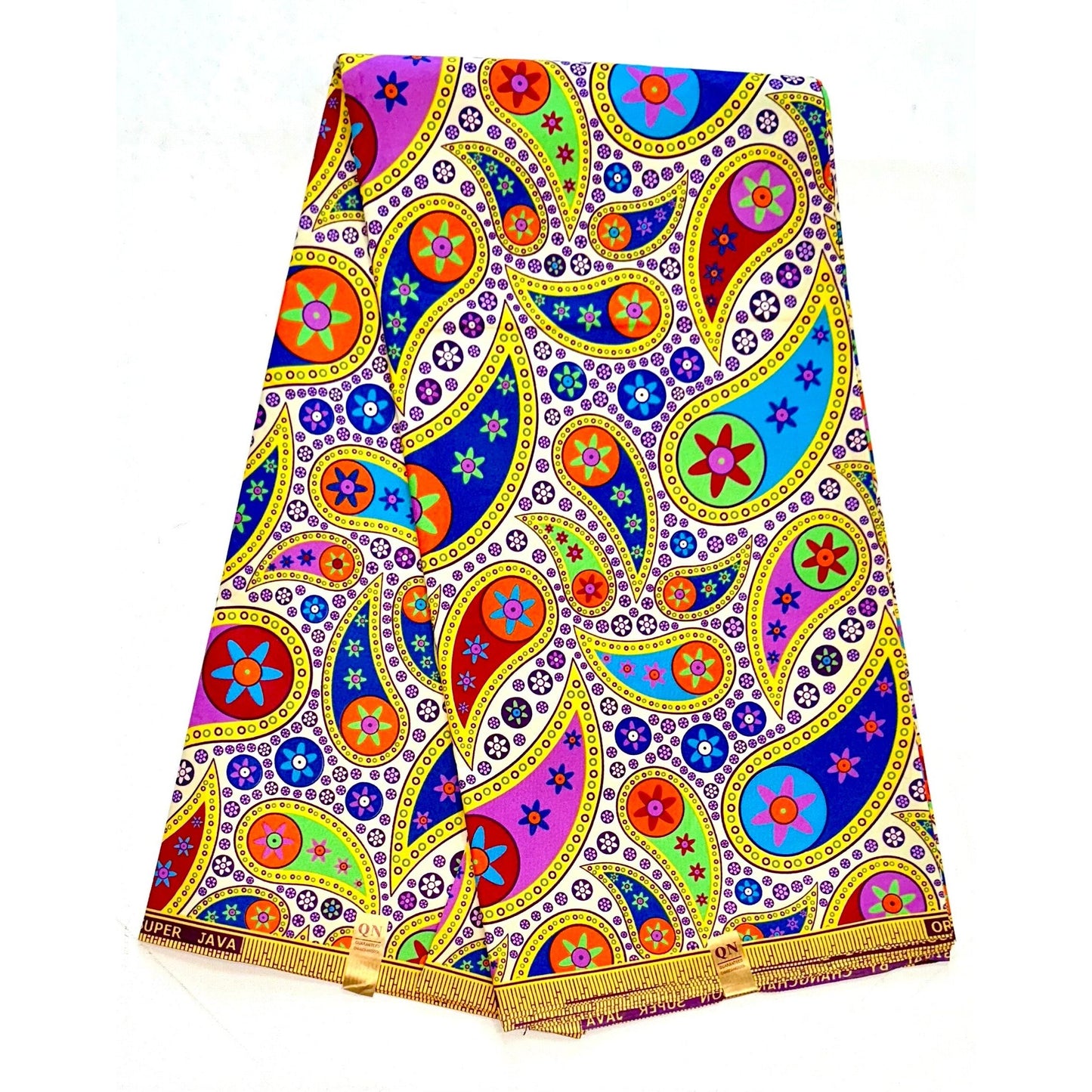 African Print Fabric/ Ankara - Rainbow, Cream 'Naja Paisley' Design, YARD or WHOLESALE