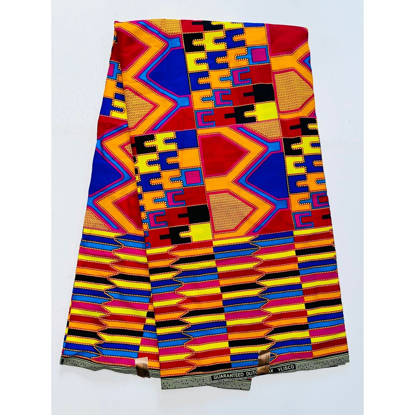 African Print Fabric/ Ankara - Blue, Orange, Red 'Shakirat' Kente, YARD or WHOLESALE