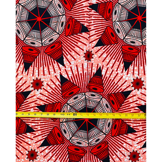 African Print Fabric/ Ankara - Red, Pink, Navy ‘Turning Point' Design, 1 YARD