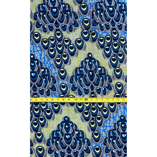 African Print Fabric/Ankara - Teal, Blue, Chartreuse “The Peacock Commission" Design