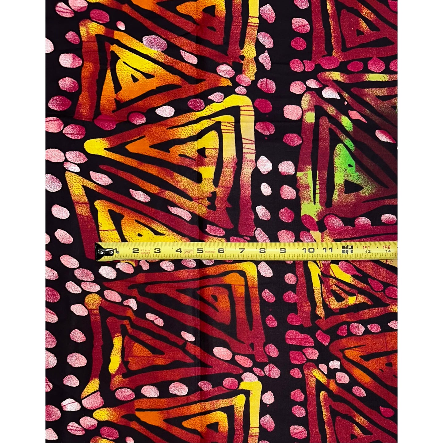 African Print Fabric/ Ankara - Red, Dark Brown, Orange, Pink, Yellow, Green 'Drumfire Echo’, YARD or WHOLESALE