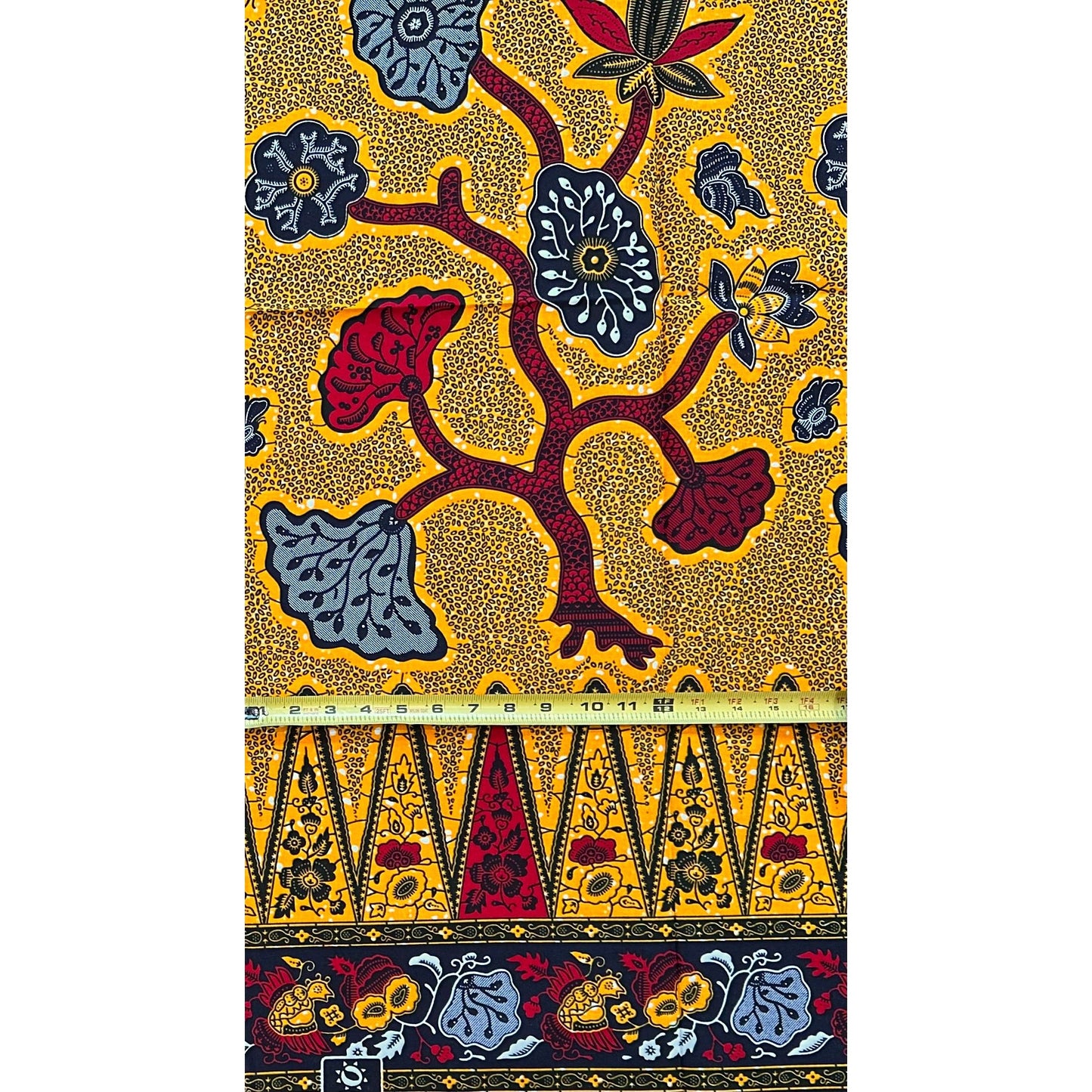 African Print Fabric/ Ankara - Red, Marigold, Brown ‘Sunny Mbila', 1 Yard