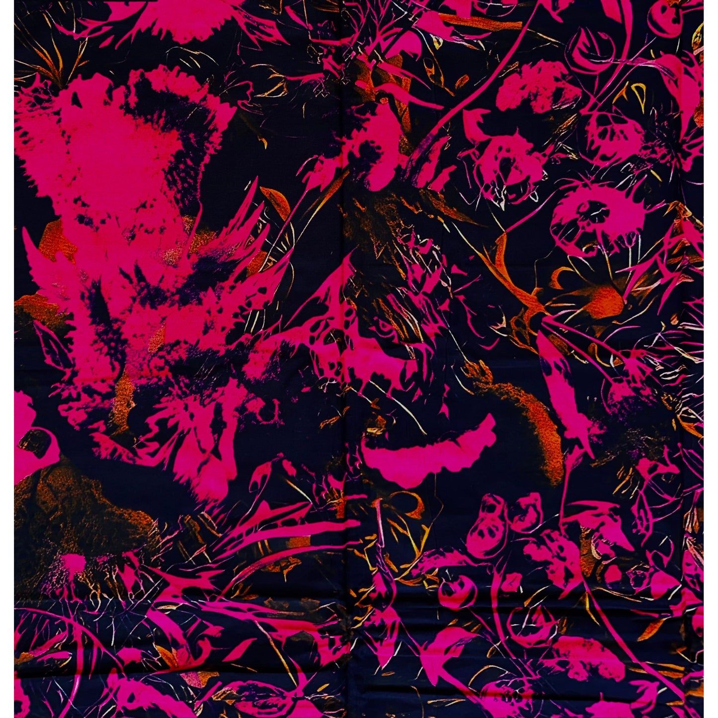African Print Fabric/ Ankara - Fuchsia, Orange, Black “Tropical Bukani”, Yard or Wholesale