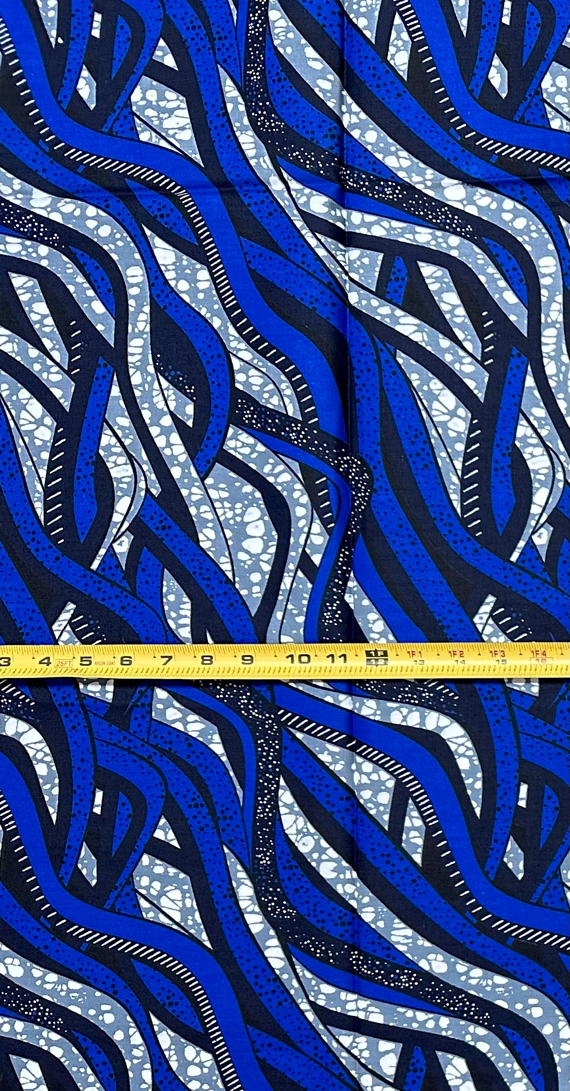 African Print Fabric/ Ankara - Blue, Gray 'The Long Crossing', 1 Yard