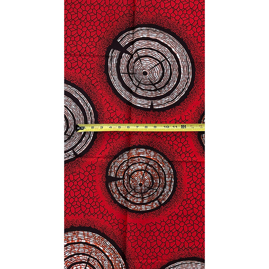 African Print Fabric/ Ankara - Red, Orange, Brown 'Drums of Red Earth' Design, 1 Yard