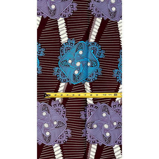 African Print Fabric/ Ankara - Gray, Blue, Brown 'Ayanmo Nexus,’ 1 YARD