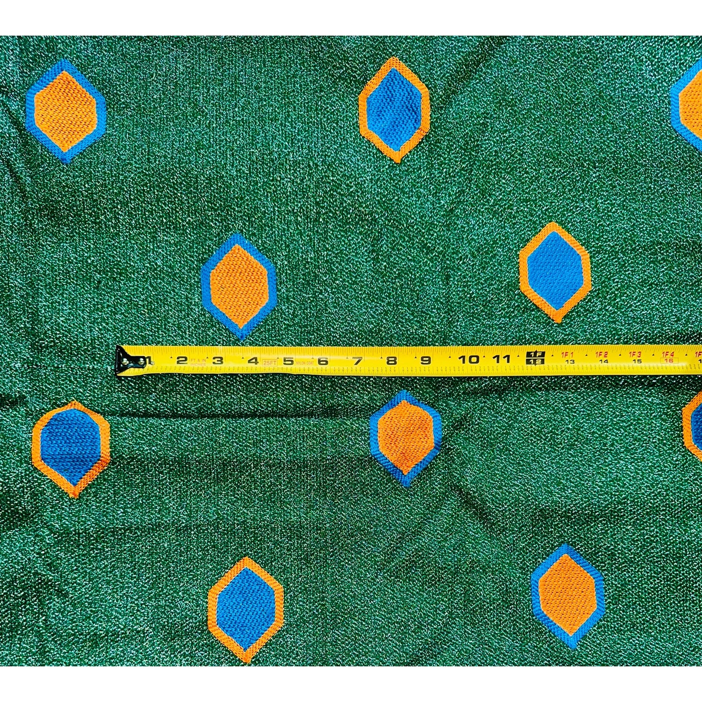 African Fabric/ Woven, Embroidered Kente - Green, Blue, Orange, Silver “Afreyea”, 2 Yards