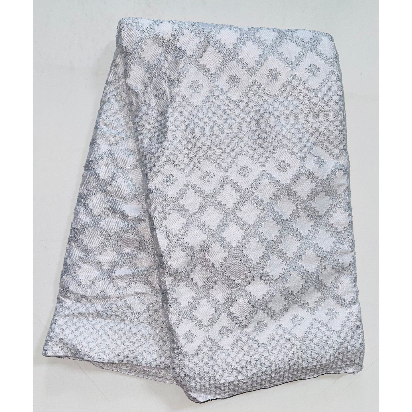 African Fabric/ Woven Kente - Silver, White “Tawiah”, 4 Yards