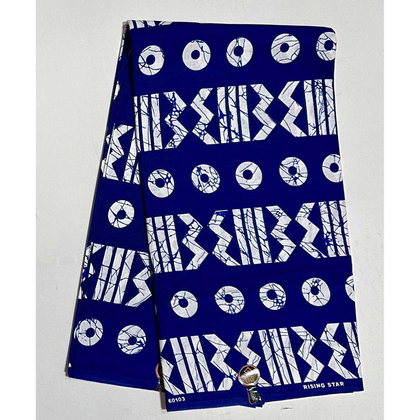 African Print Fabric/ Ankara - Blue, White 'Correct Levels' Design, YARD or WHOLESALE