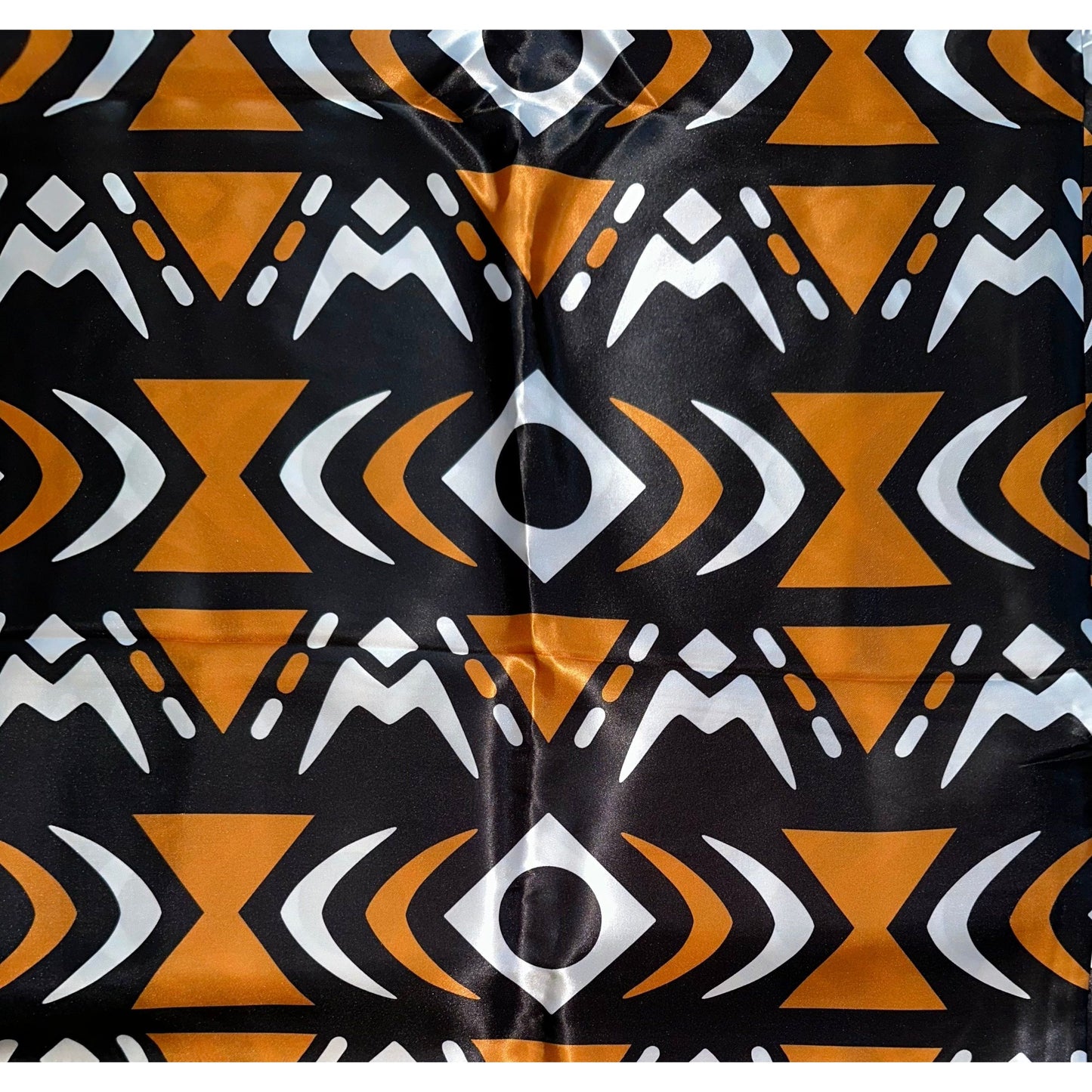 African Print, Satin Fabric - Black, Brown, White "Yaro", Per Yard or Wholesale