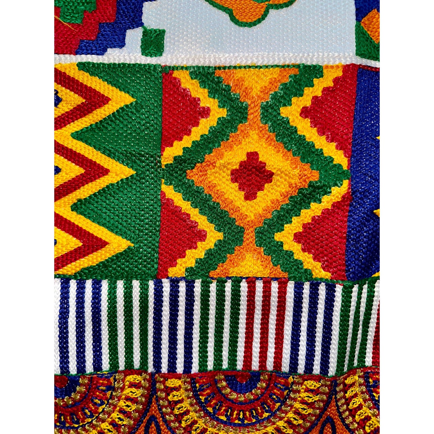 African Fabric/ Woven Kente - Orange, Red, Blue, Green, Metallic Gold “Aboagye”, 6 Yards