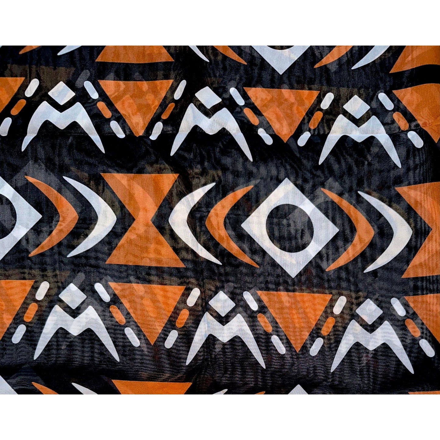 African Print, Chiffon Fabric - Black, Brown, White "Yaro", ~2 Yards