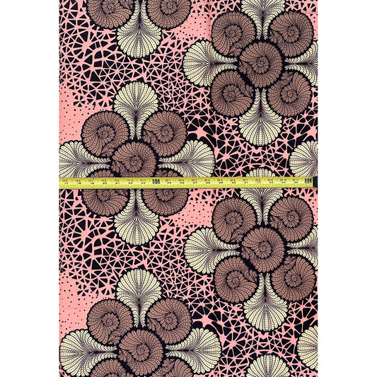 African Print Fabric/Ankara - Pink, Brown, Beige "Kano Lace" Design, 1 Yard