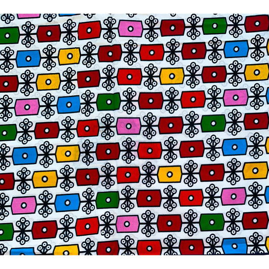 African Print Fabric/ Ankara - Red, Pink, Yellow, Green, Blue 'Kimkim Coola’, Yard or Wholesale