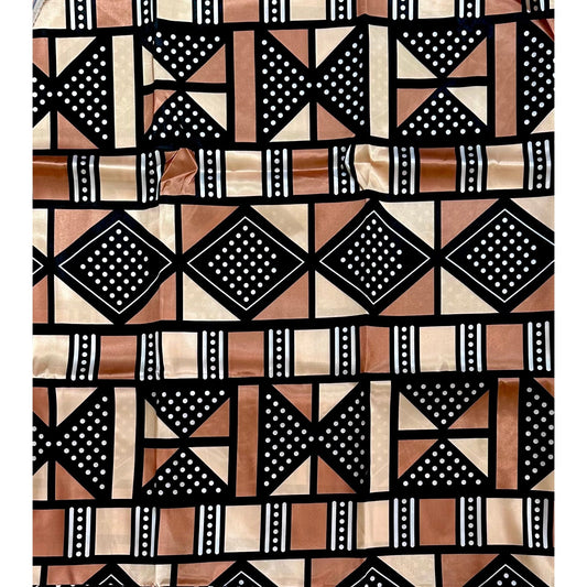 African Print, Satin Fabric - Black, Brown, Beige "Soro Soke", Per Yard or Wholesale