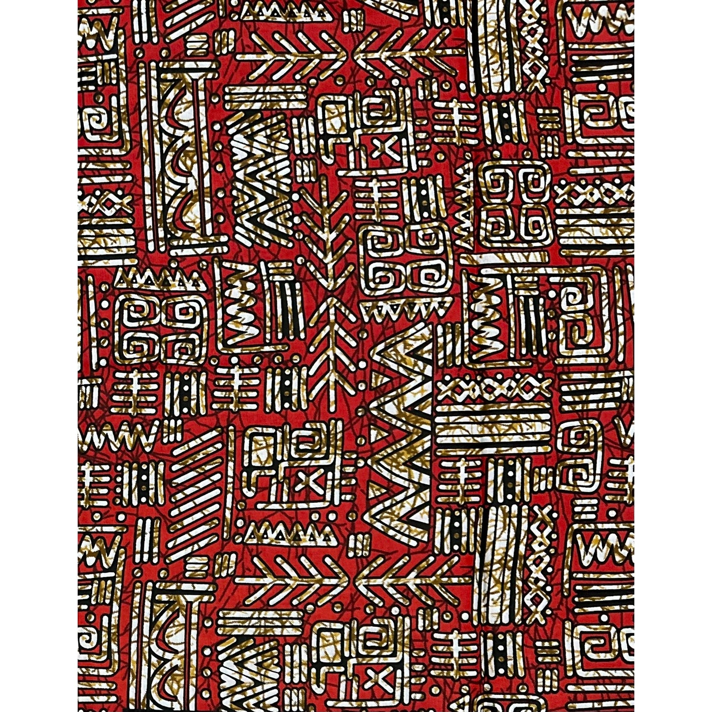 African Print Fabric/ Ankara - Red, Brown 'Oba Glyph' Design, YARD or WHOLESALE