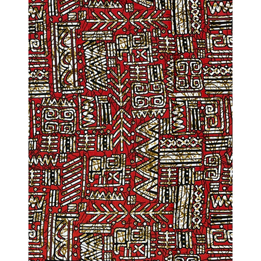 African Print Fabric/ Ankara - Red, Brown 'Oba Glyph' Design, YARD or WHOLESALE