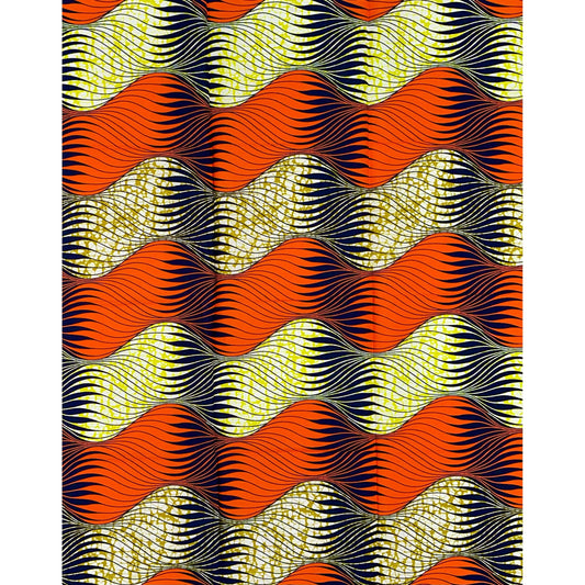African Print Fabric/Ankara - Orange, Yellow, Brown “Tide of Fire" Design, 1 Yard