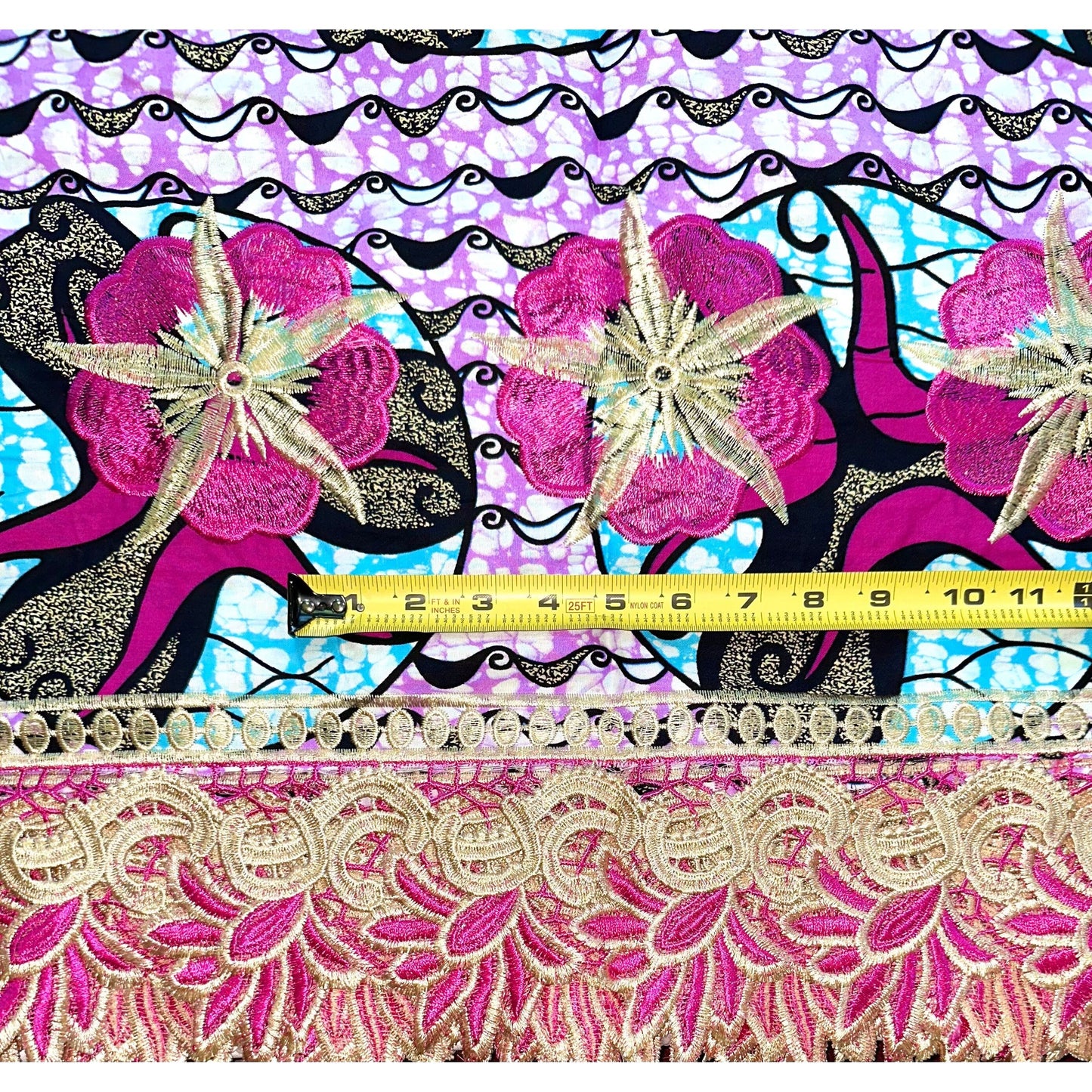 African Print Lace Fabric/ Ankara - Purple, Blue, Pink 'Mira Star', Yard or Wholesale