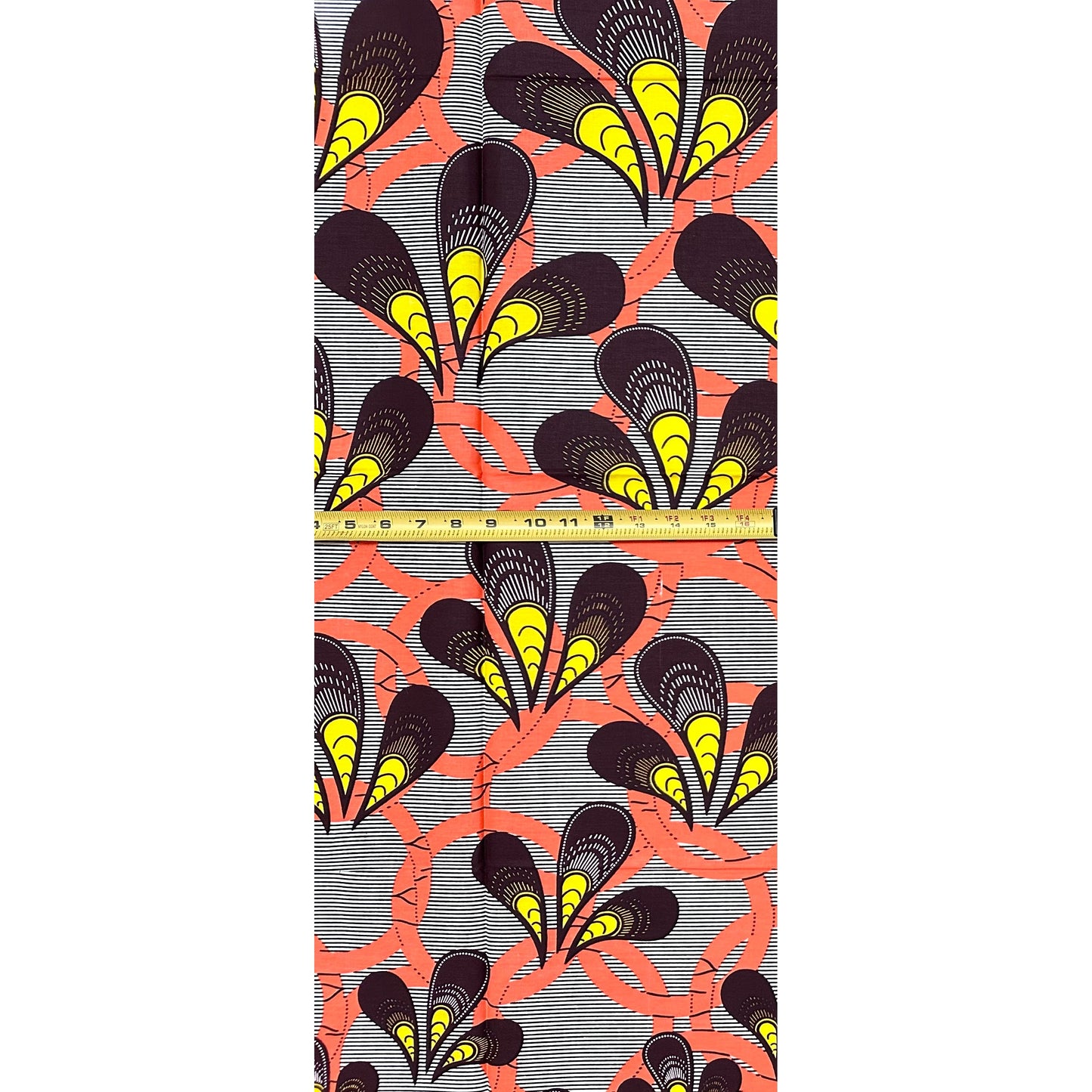 African Print Fabric/ Ankara - Coral, Yellow, Brown "Joy Is An Inheritance", 1 Yard