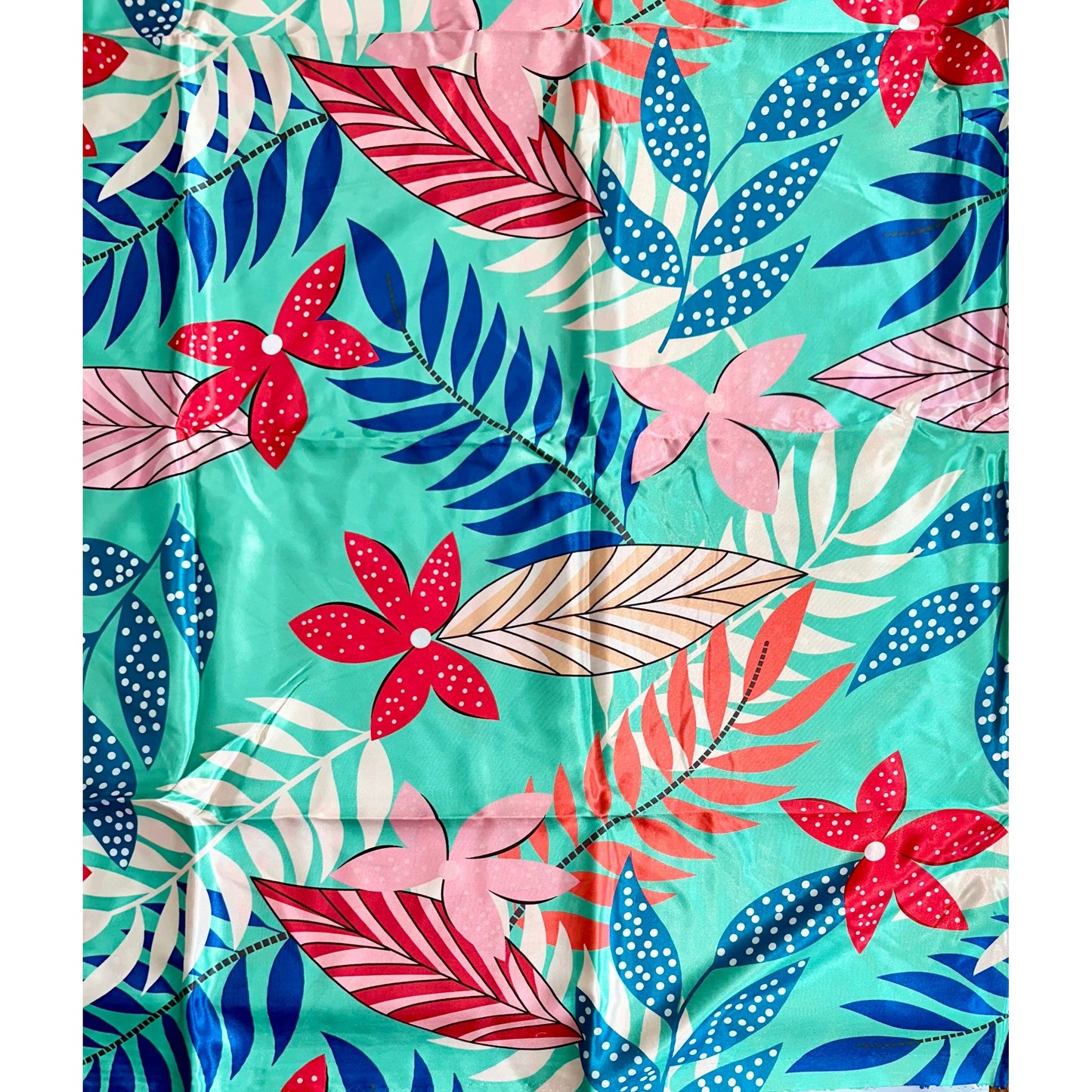 African Print, Satin Fabric- Turquoise, Blue, Red, Pink, Cream "Hopebloom", Yard or Wholesale