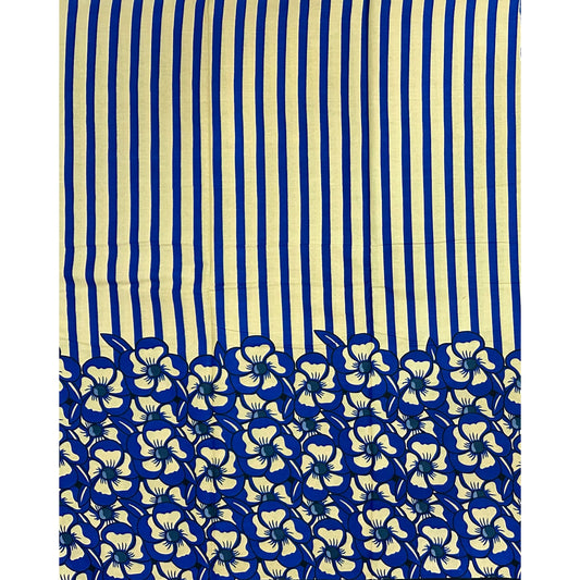African Print Fabric/ Ankara - Blue, Beige 'Sunday Social' Design, Yard or Wholesale