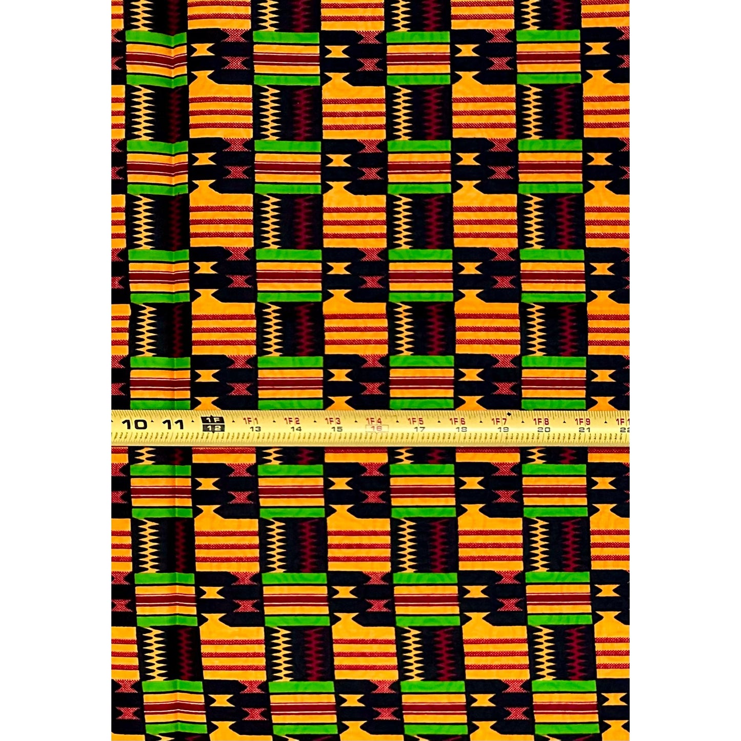African Print Fabric/Ankara - Orange, Red, Black, Green "The Road Kept Dancing" Kente, 1 Yard